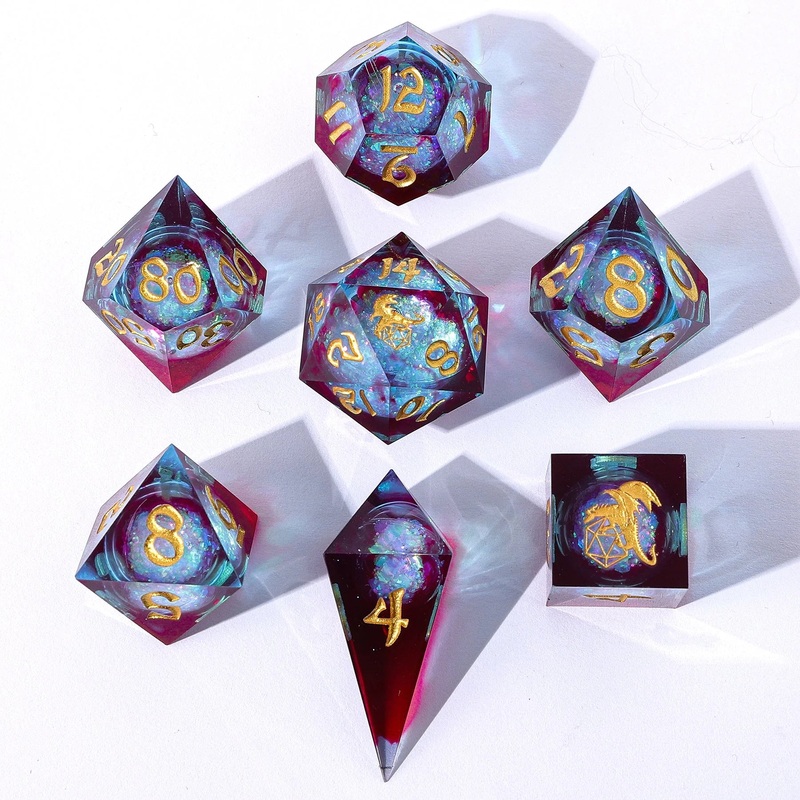 Sharp Edged Liquid Core Dice Set: Magic Rainbow