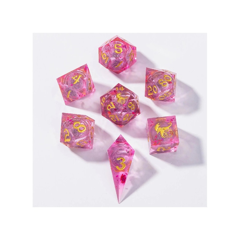 Sharp Edged Liquid Core Dice Set: Pink