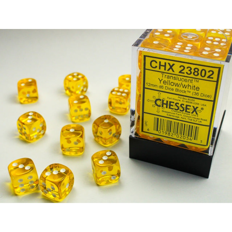 12mm D6 Brick: Translucent - Yellow/White (36)