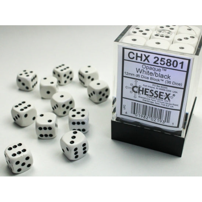 12mm D6 Brick: White/Black (36)