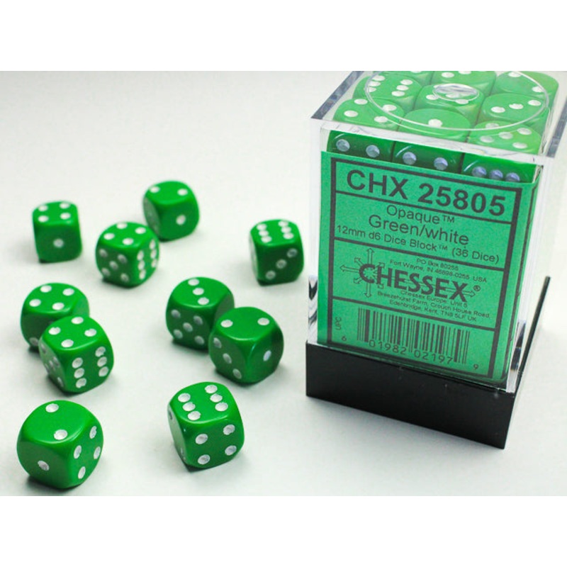 Chessex: Opaque Green/White - 36 ct