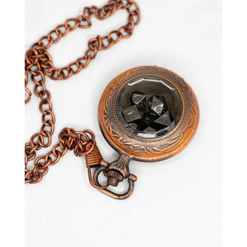 Chrome Pocketwatch with Mini Dice Set: Copper