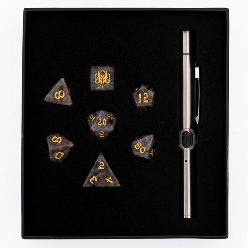 Dragon's Hoard Gemstone Dice Set: Yooperlite with UV Pen