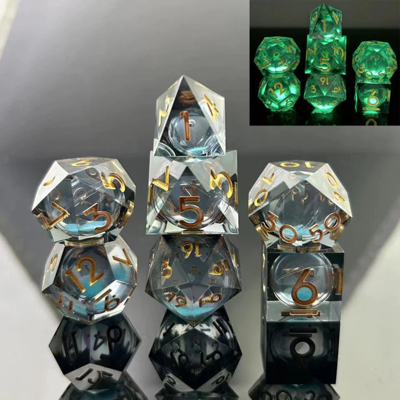 Glow-in-the-Dark Sharp Edge RPG Dice Set: Blue Specter