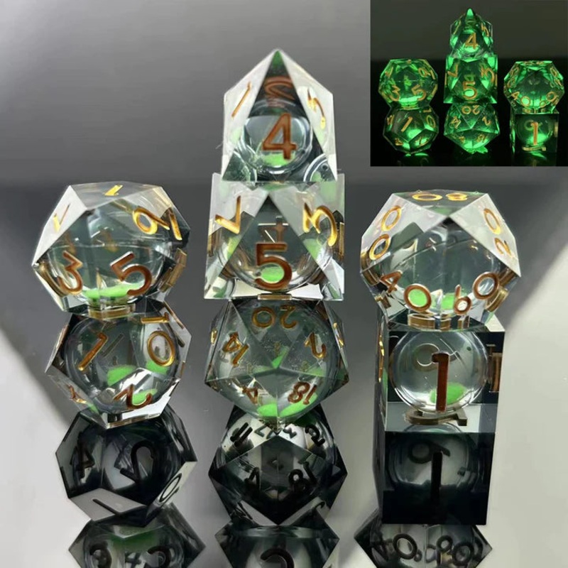 Glow-in-the-Dark Sharp Edge RPG Dice Set: Green Mist
