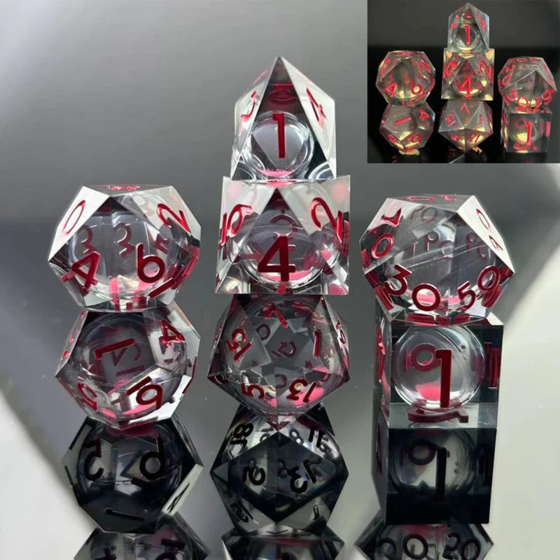 Glow-in-the-Dark Sharp Edge RPG Dice Set: Midnight Rose