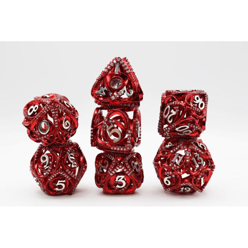 Hollow Hearts Metal RPG Dice Set: Jeweled Red
