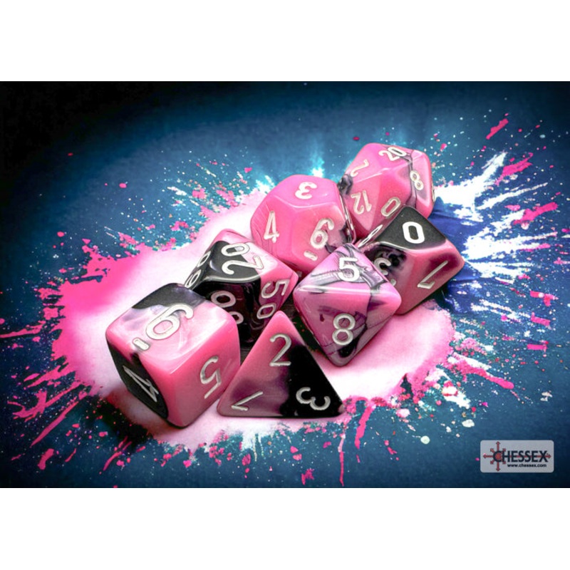 Mini RPG Dice Set: Gemini - Black-Pink/White