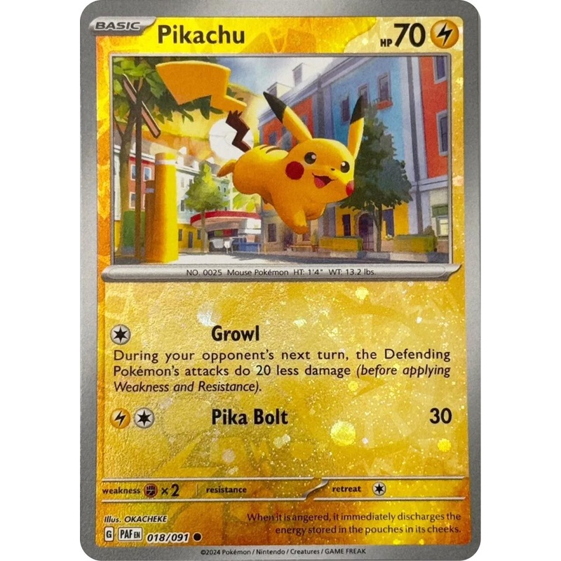 Pikachu (018/091) (Reverse Cosmos Holo) [Scarlet & Violet: Paldean Fates]