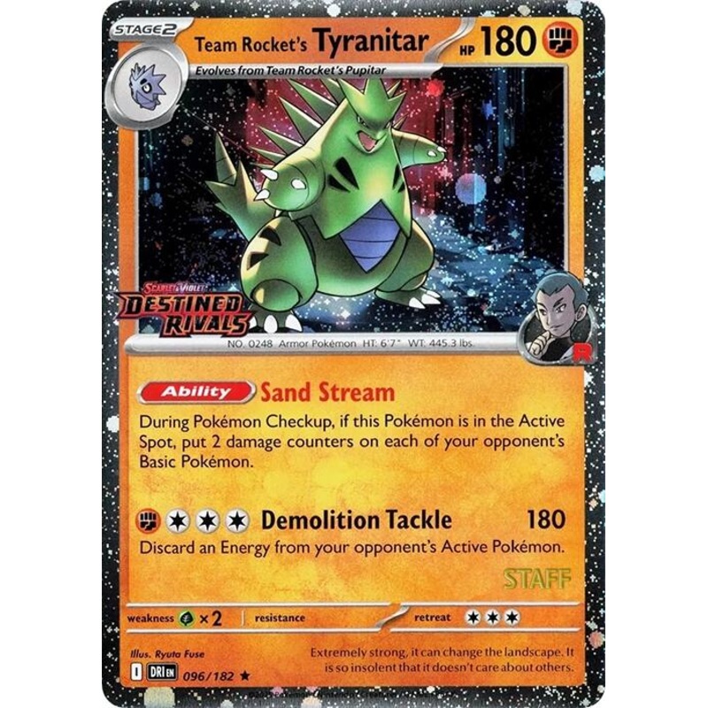 Team Rocket's Tyranitar (096/182) (Prerelease Staff) [Scarlet & Violet: Destined Rivals]