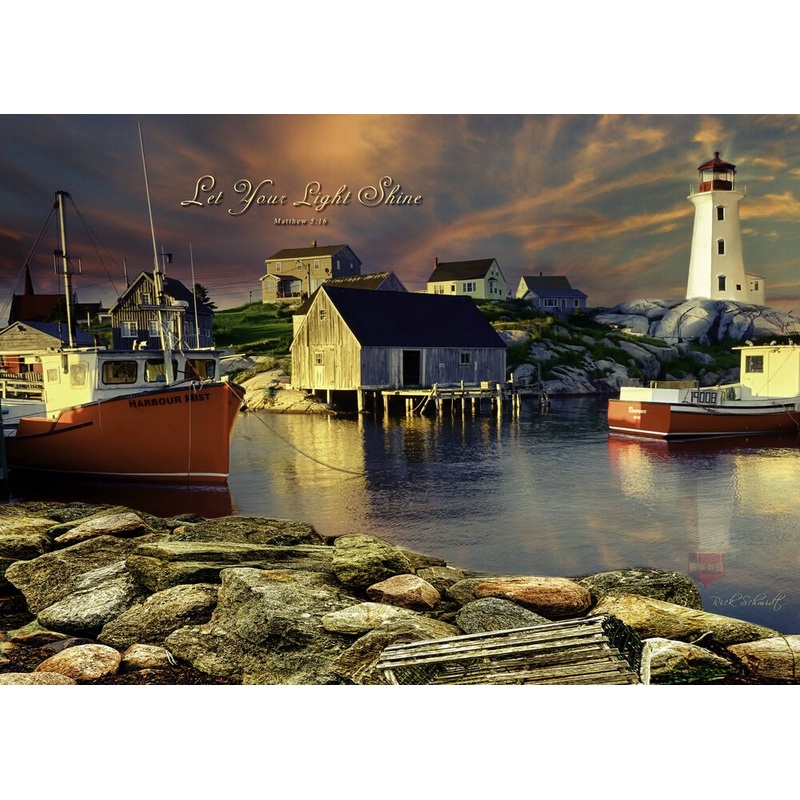 'Let Your Light Shine' Lighthouse & Boats by Rick Schmidt (1000 piece)