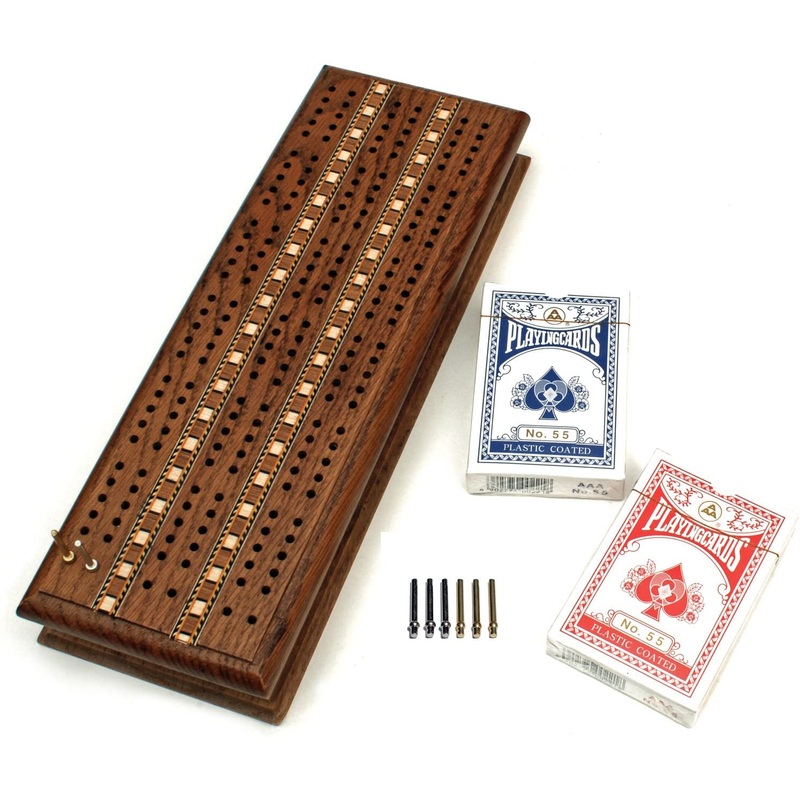 Cribbage Set by Wood Expressions (3-track sprint with storage, stained teak)