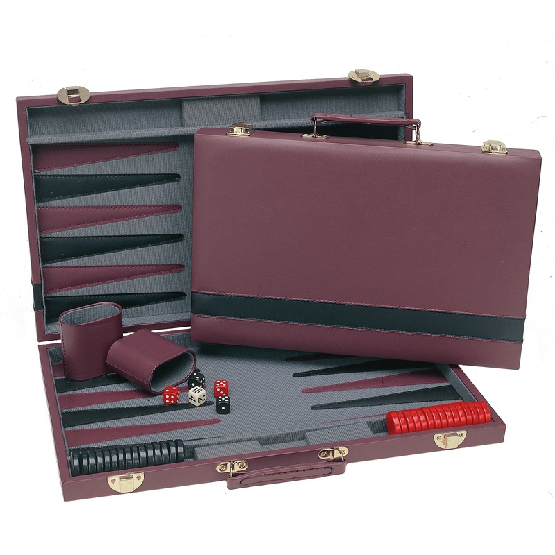 Backgammon 15 Executive Striped Case (burgundy/black)
