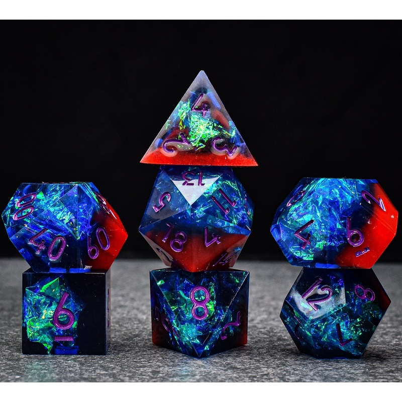Red & Blue Sharp Edge DND/TTRPG Dice set