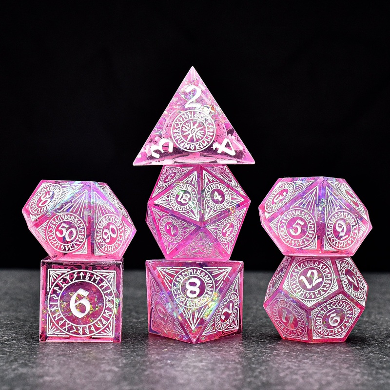 Runic Pink Sharp Edge DND/TTRPG Dice set