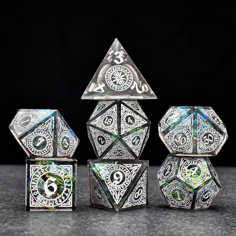 Runic White Sharp Edge DND/TTRPG Dice set
